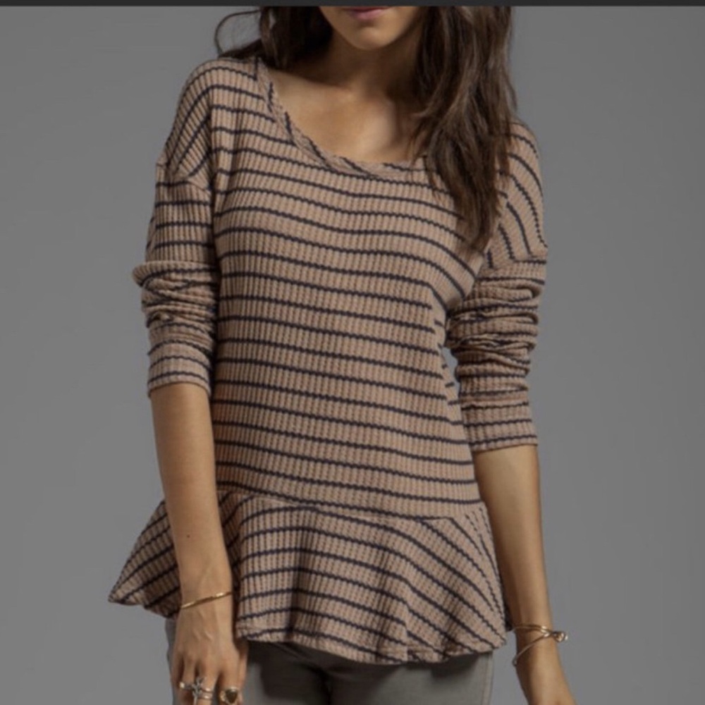 We the Free Auntie Em Striped Peplum Thermal Top L